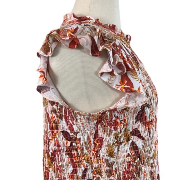INC Top Smocked Blouse Ruffle Cap Sleeves High Neck Leaf Print Women’s 2X Plus - Picture 7 of 11